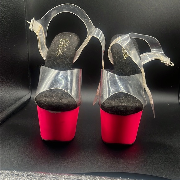 Pleaser Pink Heels with Clear Straps - Picture 2 of 3